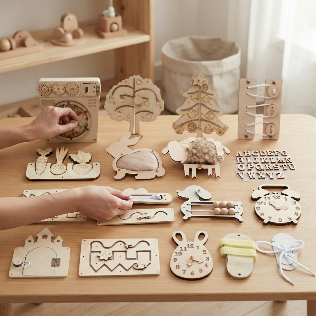 Kids Education Usa - Heet Busy Board Montessori Houten Puzzel