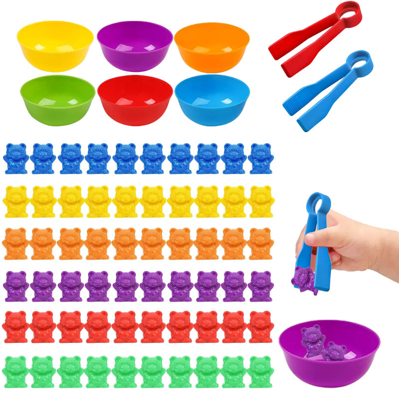 Kids Nature Education - Beren tellen Matching Games Kleursorteerkommen Pincet